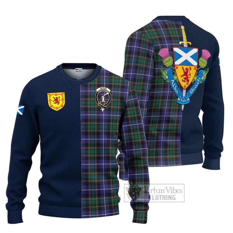 McRae Hunting Modern Tartan Ugly Sweater with Scottish Lion Royal Arm Half Style