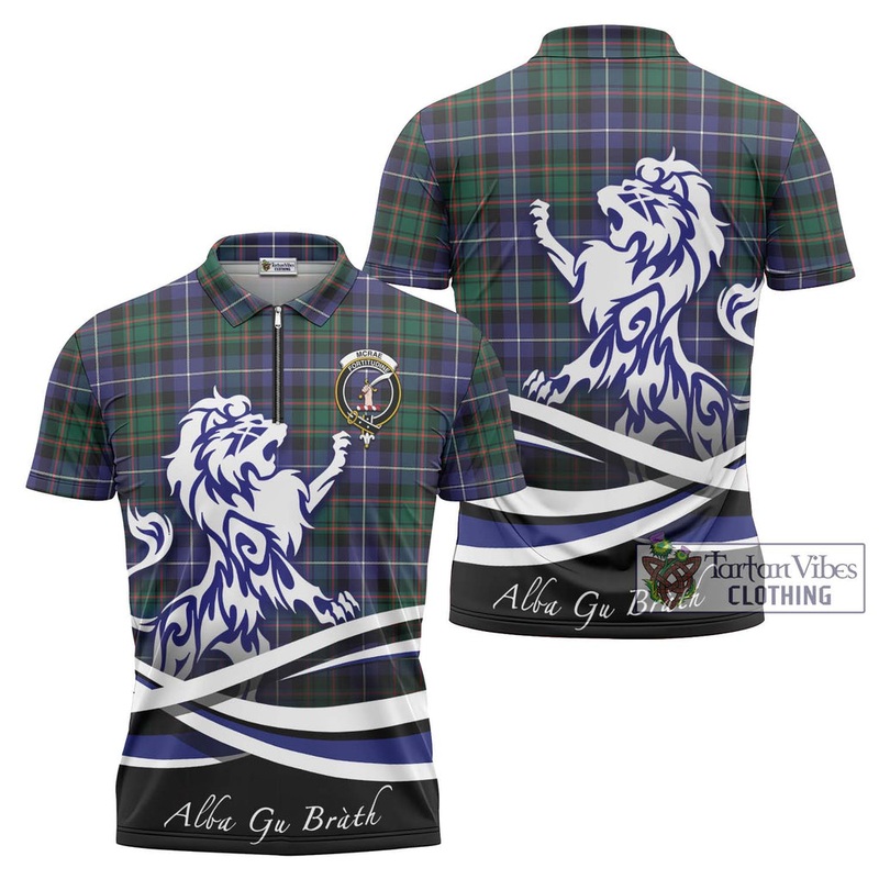 McRae Hunting Modern Tartan Zipper Polo Shirt with Alba Gu Brath Regal Lion Emblem