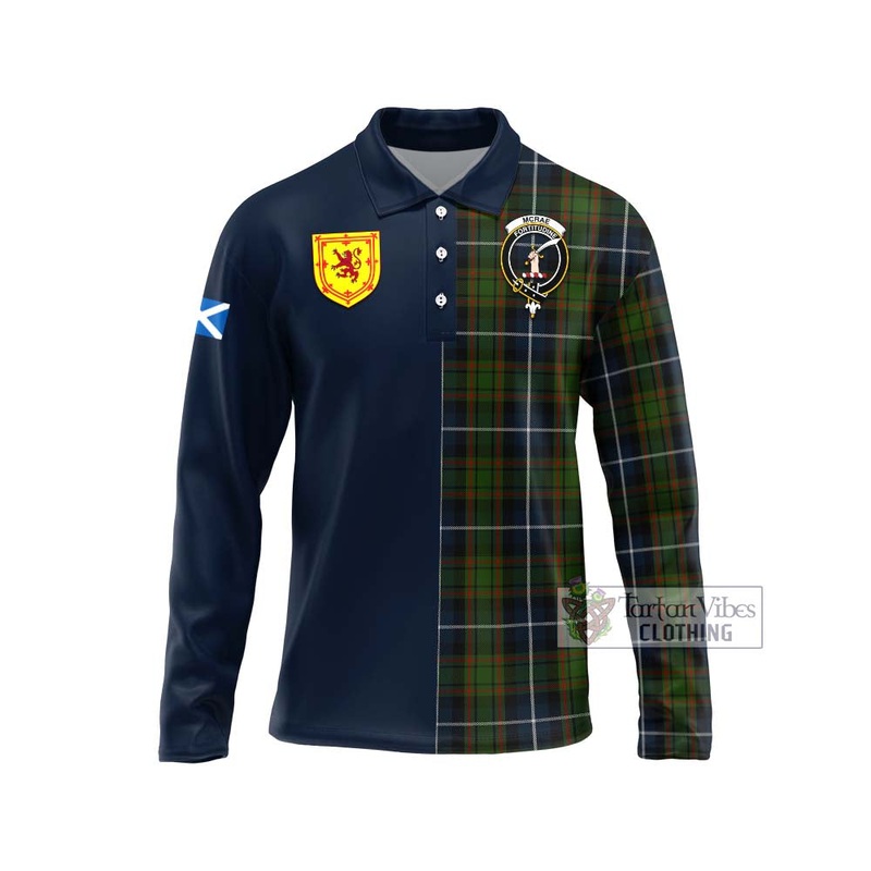 McRae Hunting Tartan Long Sleeve Polo Shirt Alba with Scottish Lion Royal Arm Half Style