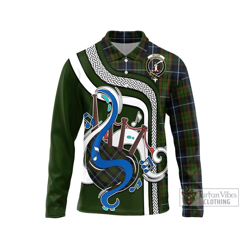 McRae Hunting Tartan Long Sleeve Polo Shirt with Epic Bagpipe Style