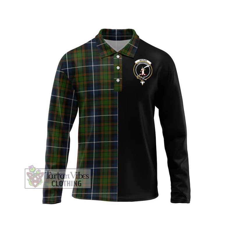 McRae Hunting Tartan Long Sleeve Polo Shirt with Family Crest and Half Of Me Style