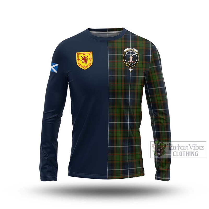 McRae Hunting Tartan Long Sleeve T-Shirt Alba with Scottish Lion Royal Arm Half Style