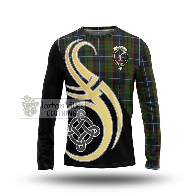 McRae Hunting Tartan Long Sleeve T-Shirt with Family Crest and Celtic Symbol Style