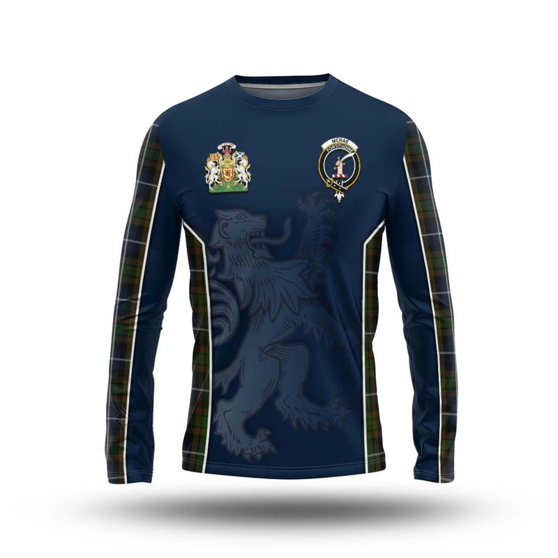 McRae Hunting Tartan Long Sleeve T-Shirt with Family Crest and Lion Rampant Vibes Sport Style