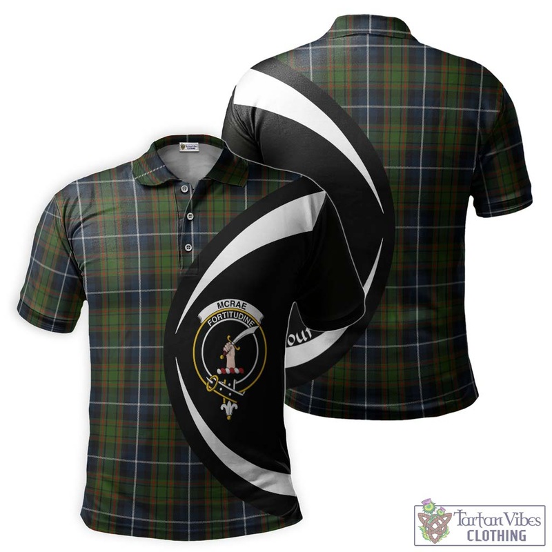 McRae Hunting Tartan Men's Polo Shirt with Family Crest Circle Style