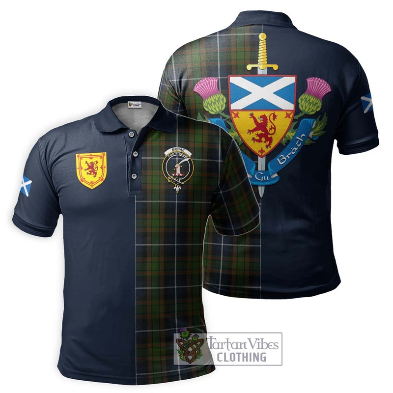 McRae Hunting Tartan Polo Shirt Alba with Scottish Lion Royal Arm Half Style
