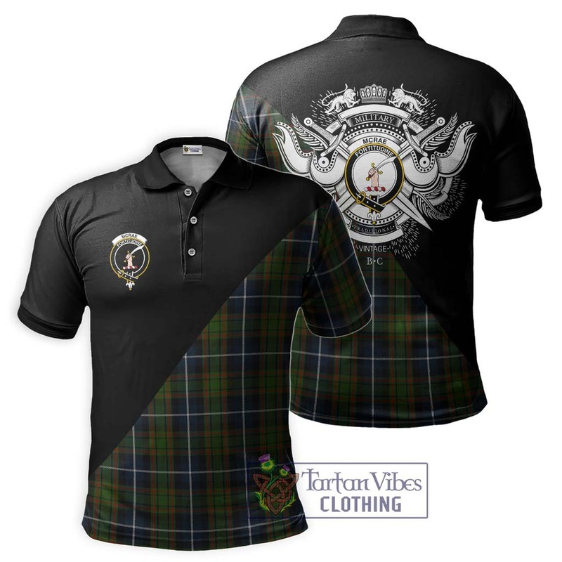 McRae Hunting Tartan Polo Shirt with Family Crest and Military Logo Style