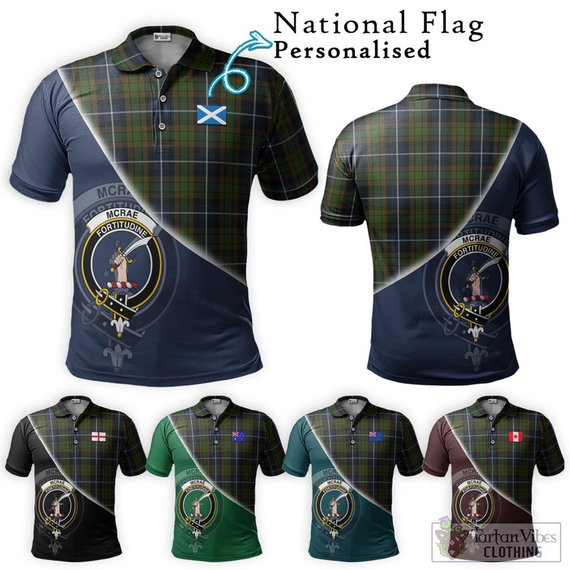 McRae Hunting Tartan Polo Shirt with Personalised National Flag and Family Crest Half Style