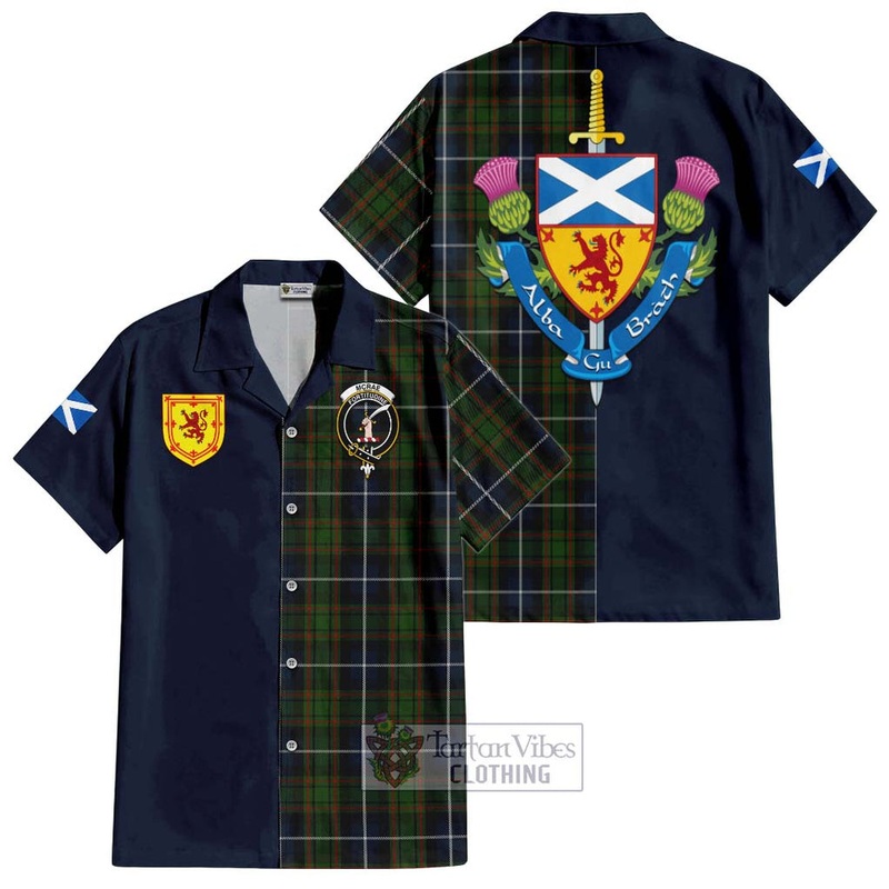 McRae Hunting Tartan Short Sleeve Button Shirt Alba with Scottish Lion Royal Arm Half Style