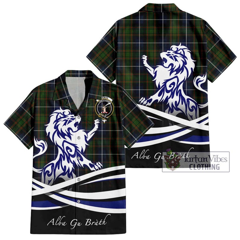 McRae Hunting Tartan Short Sleeve Button Shirt with Alba Gu Brath Regal Lion Emblem