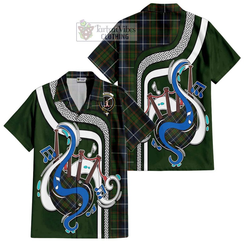 McRae Hunting Tartan Short Sleeve Button Shirt with Epic Bagpipe Style