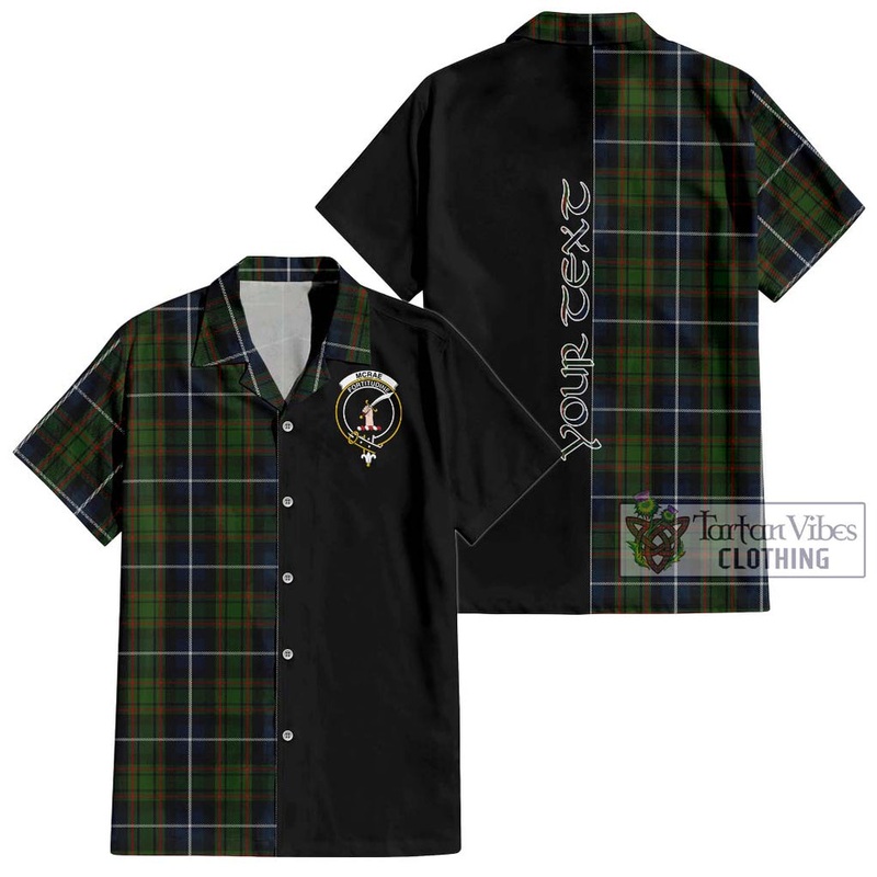 McRae Hunting Tartan Short Sleeve Button Shirt with Family Crest and Half Of Me Style