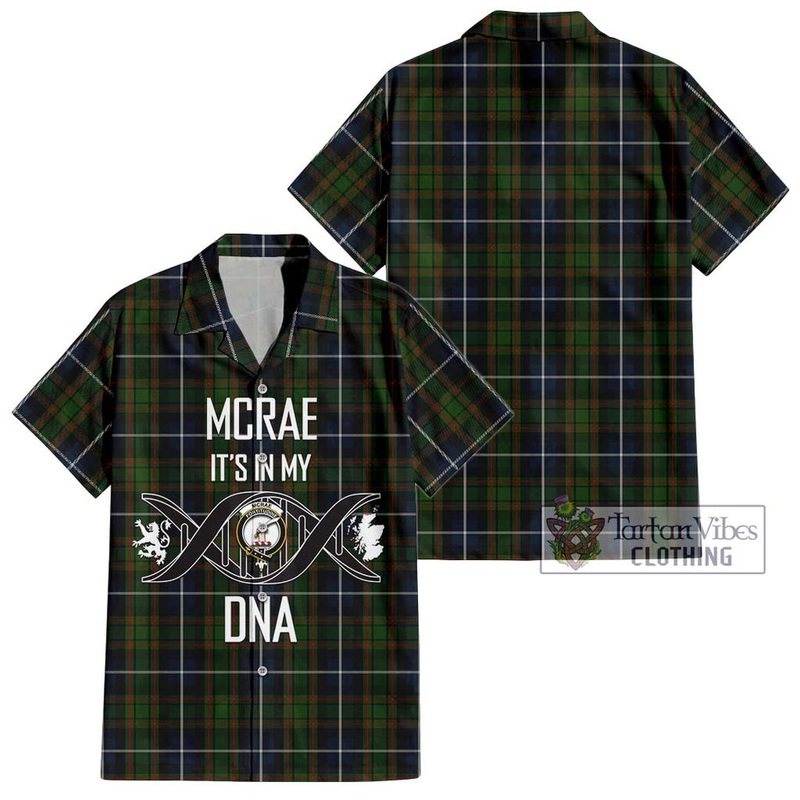 McRae Hunting Tartan Short Sleeve Button Shirt with Family Crest DNA In Me Style