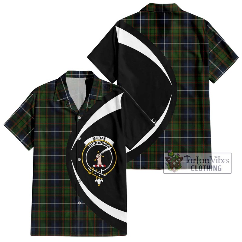 McRae Hunting Tartan Short Sleeve Button Up with Family Crest Circle Style