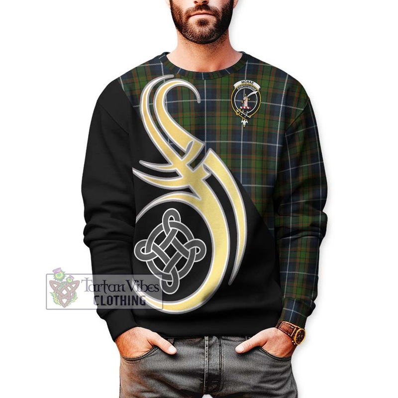 McRae Hunting Tartan Sweatshirt with Family Crest and Celtic Symbol Style
