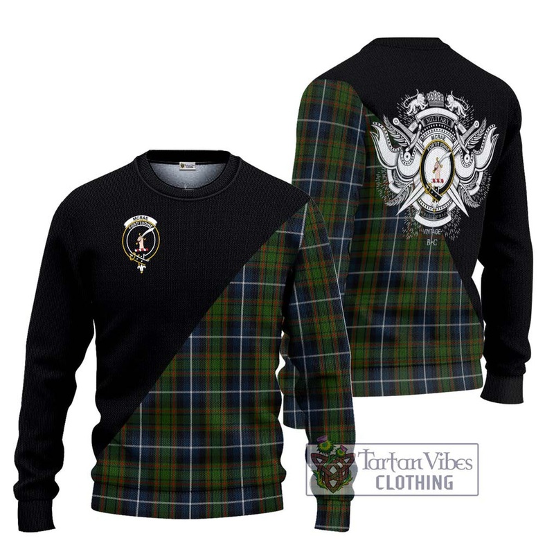 McRae Hunting Tartan Ugly Sweater with Family Crest and Military Logo Style