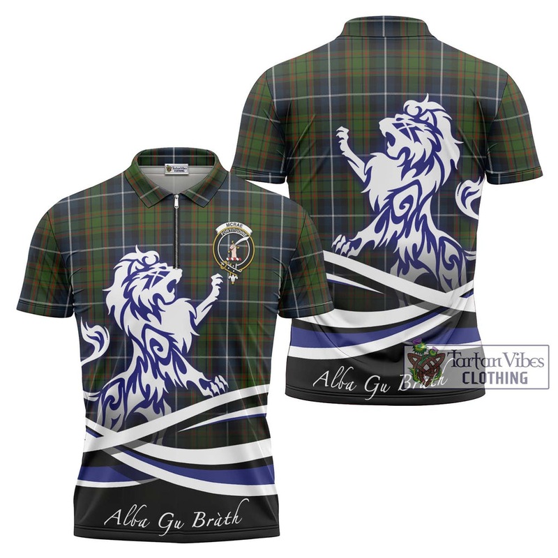 McRae Hunting Tartan Zipper Polo Shirt with Alba Gu Brath Regal Lion Emblem