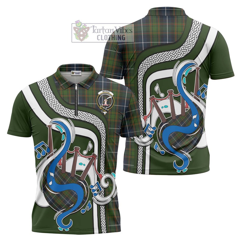 McRae Hunting Tartan Zipper Polo Shirt with Epic Bagpipe Style