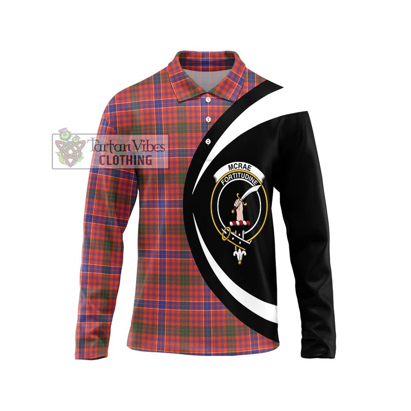McRae Ancient Tartan Long Sleeve Polo Shirt with Family Crest Circle Style