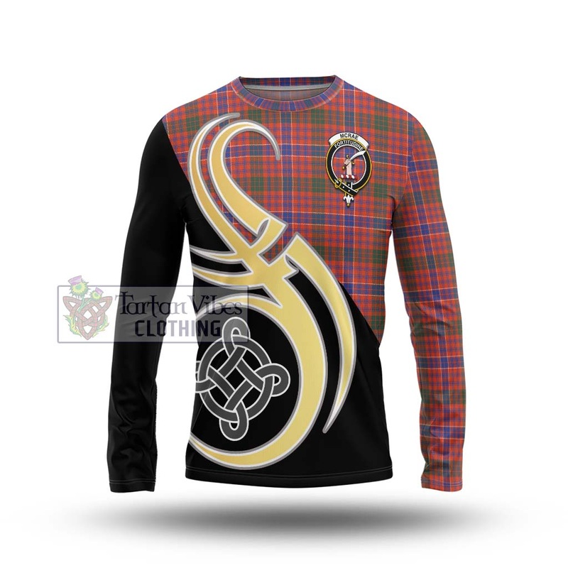 McRae Ancient Tartan Long Sleeve T-Shirt with Family Crest and Celtic Symbol Style