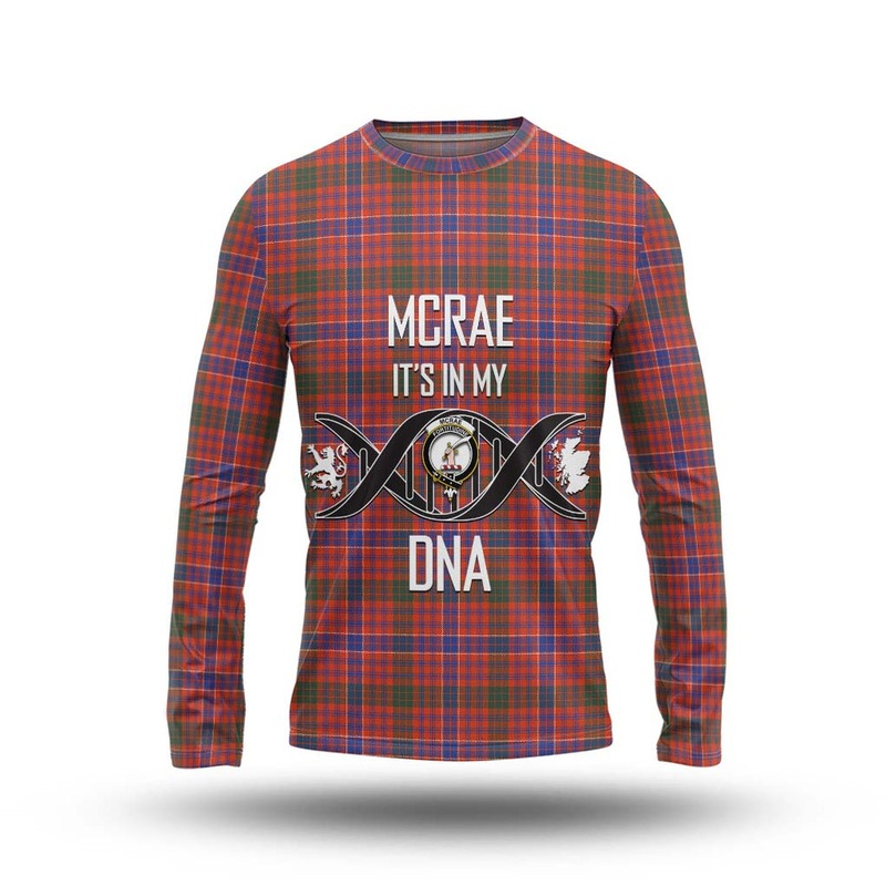 McRae Ancient Tartan Long Sleeve T-Shirt with Family Crest DNA In Me Style