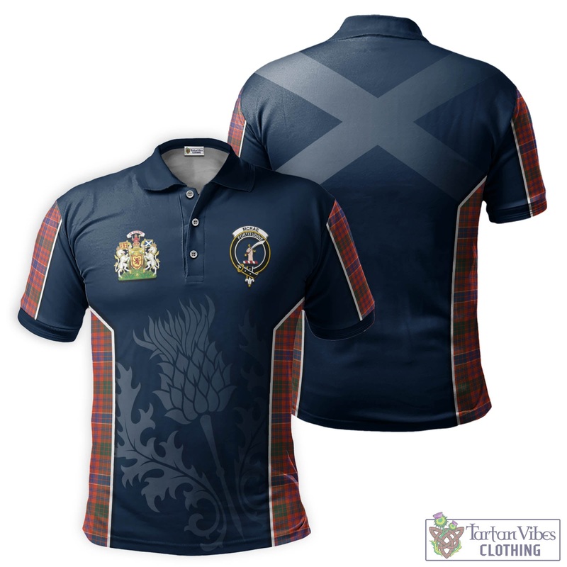 McRae Ancient Tartan Men's Polo Shirt with Family Crest and Scottish Thistle Vibes Sport Style