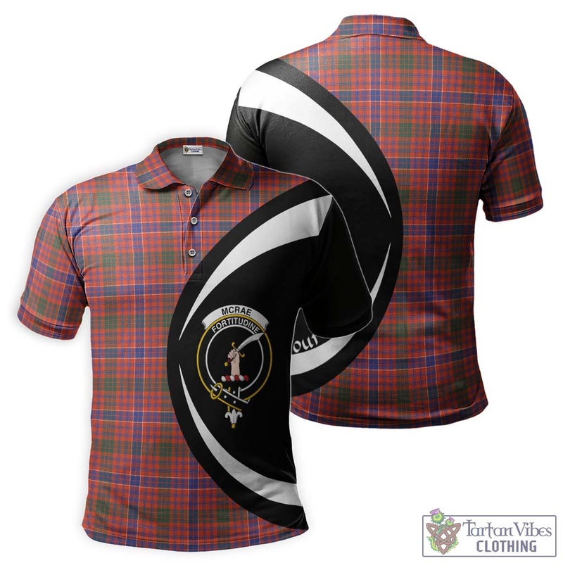 McRae Ancient Tartan Men's Polo Shirt with Family Crest Circle Style