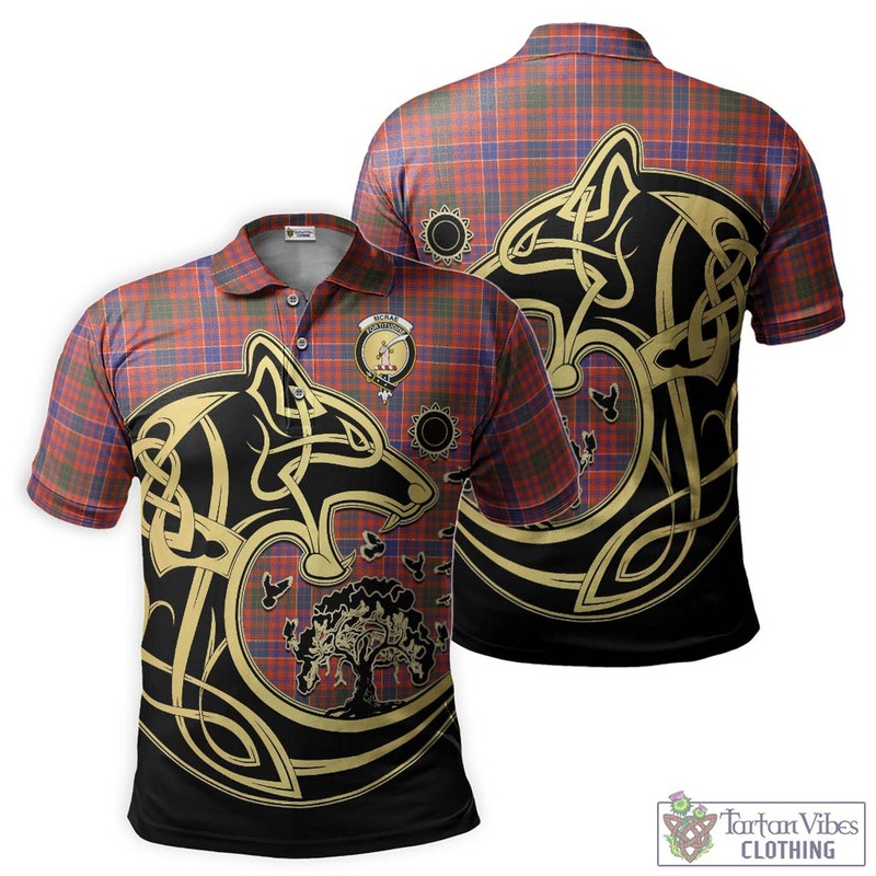 McRae Ancient Tartan Polo Shirt with Family Crest Celtic Wolf Style