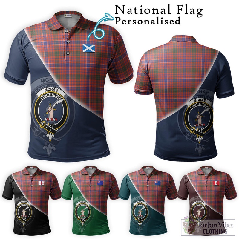 McRae Ancient Tartan Polo Shirt with Personalised National Flag and Family Crest Half Style