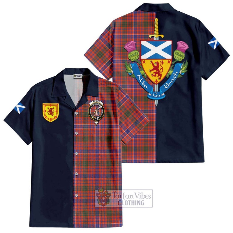 McRae Ancient Tartan Short Sleeve Button Shirt Alba with Scottish Lion Royal Arm Half Style