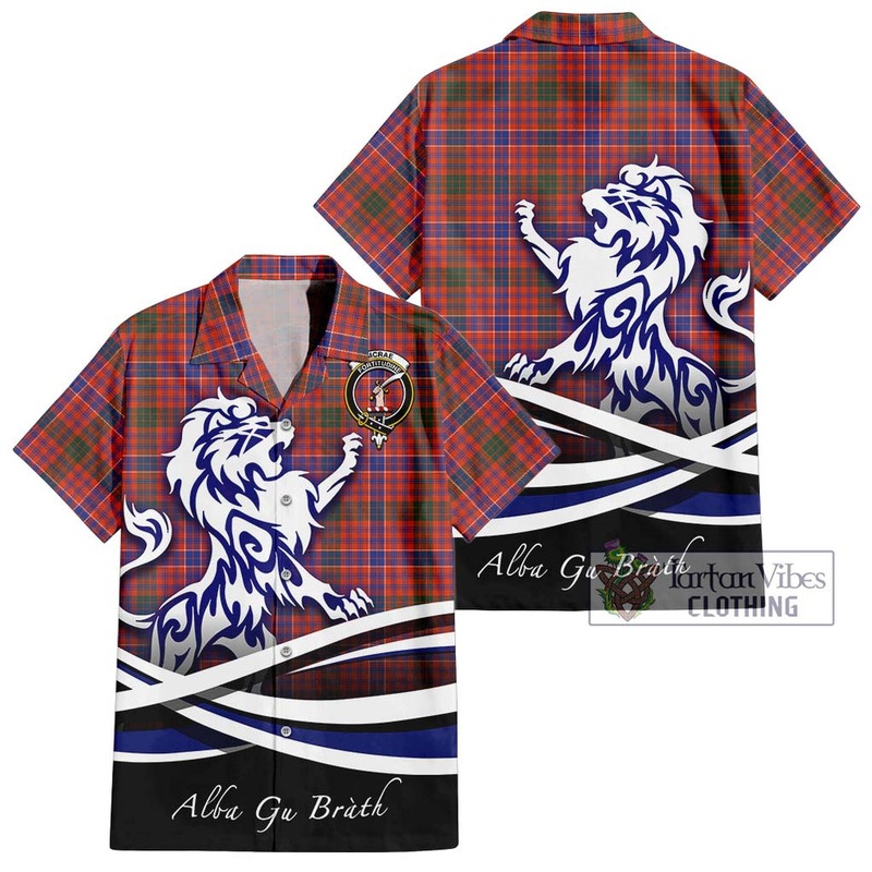 McRae Ancient Tartan Short Sleeve Button Shirt with Alba Gu Brath Regal Lion Emblem