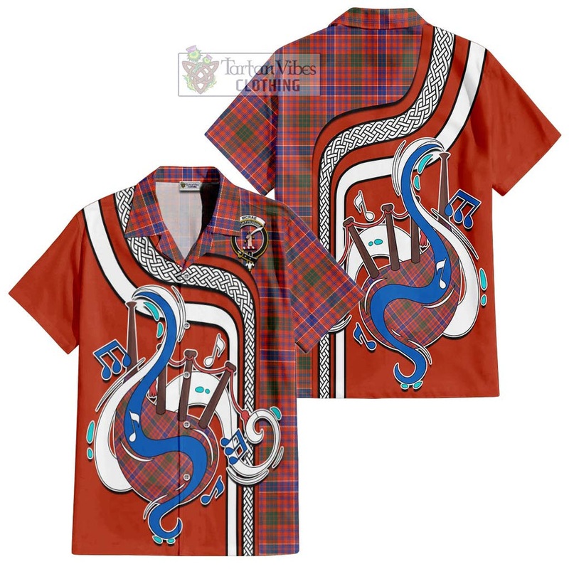 McRae Ancient Tartan Short Sleeve Button Shirt with Epic Bagpipe Style