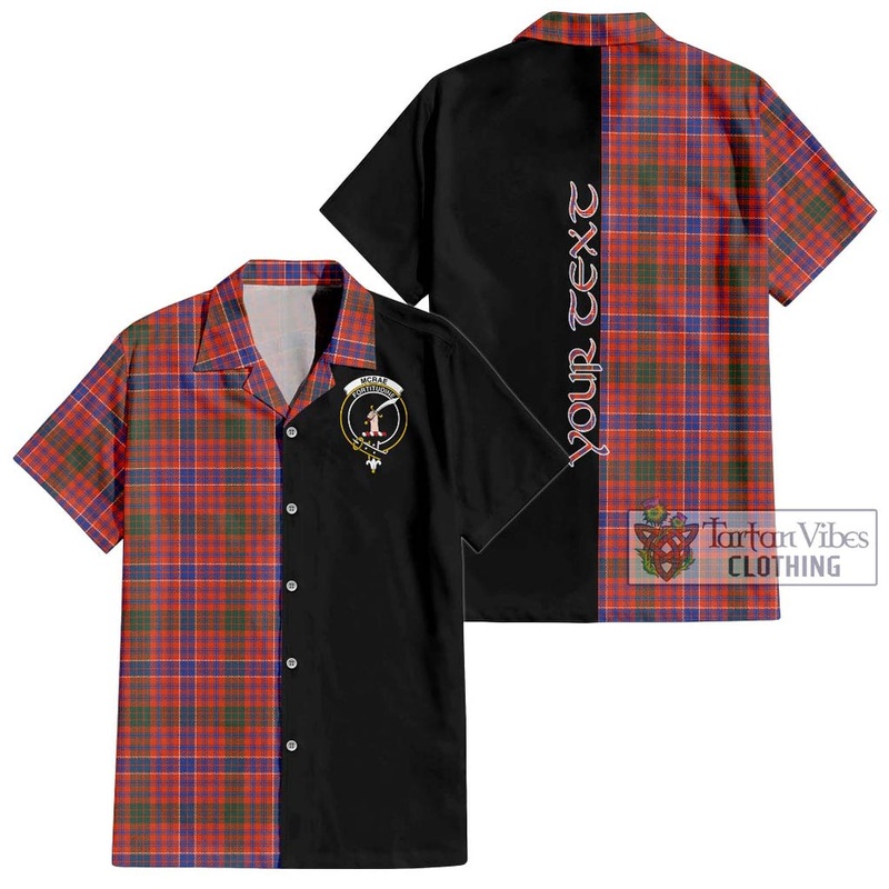 McRae Ancient Tartan Short Sleeve Button Shirt with Family Crest and Half Of Me Style