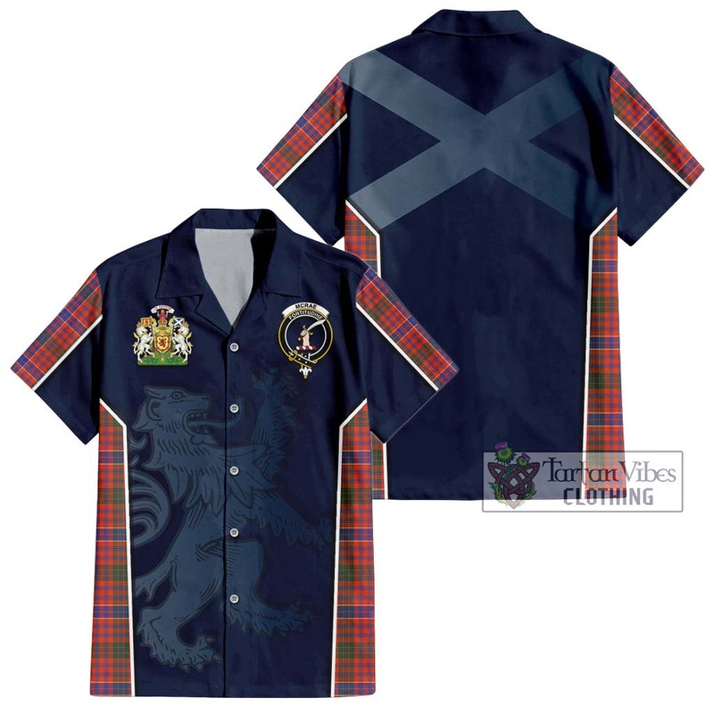 McRae Ancient Tartan Short Sleeve Button Shirt with Family Crest and Lion Rampant Vibes Sport Style