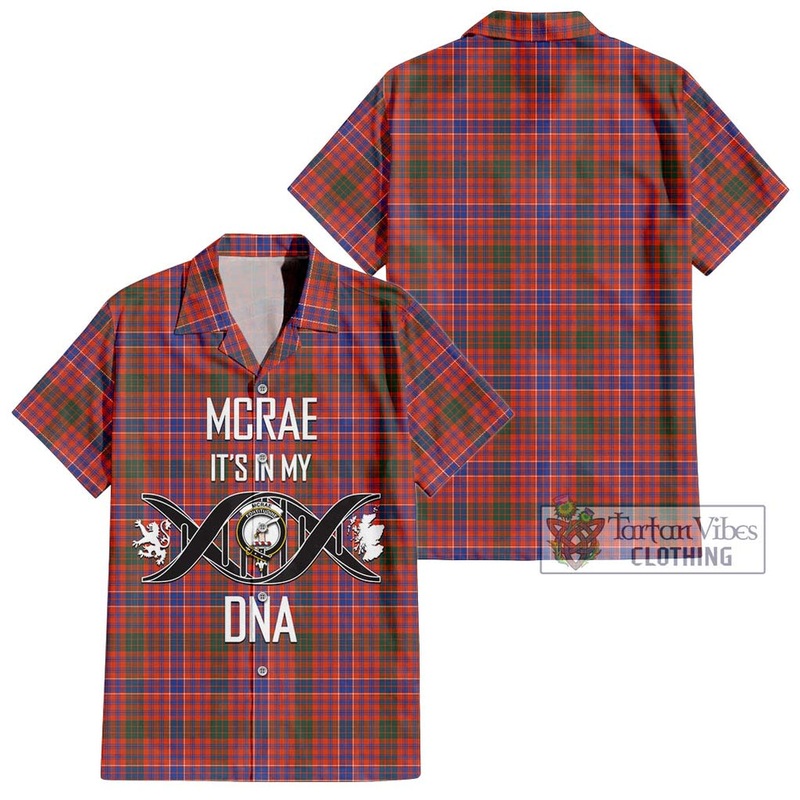 McRae Ancient Tartan Short Sleeve Button Shirt with Family Crest DNA In Me Style