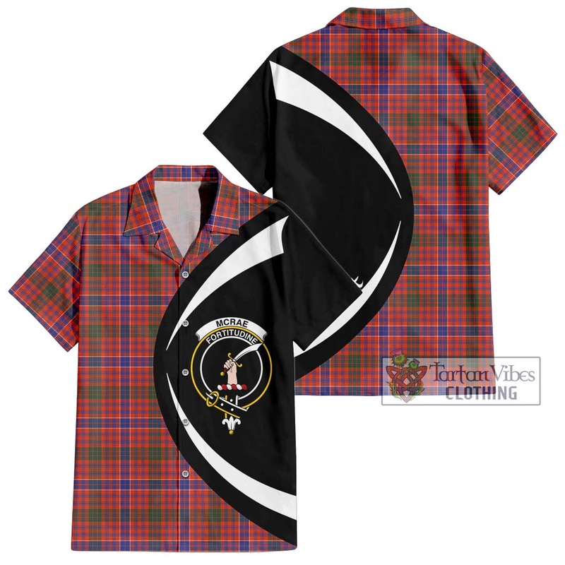 McRae Ancient Tartan Short Sleeve Button Up with Family Crest Circle Style
