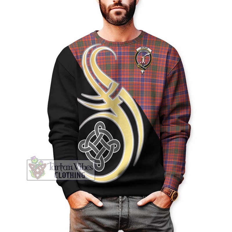 McRae Ancient Tartan Sweatshirt with Family Crest and Celtic Symbol Style