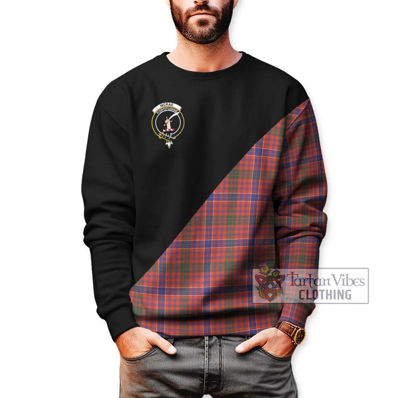 McRae Ancient Tartan Sweatshirt with Family Crest and Military Logo Style