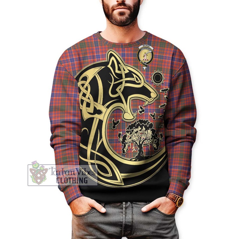 McRae Ancient Tartan Sweatshirt with Family Crest Celtic Wolf Style