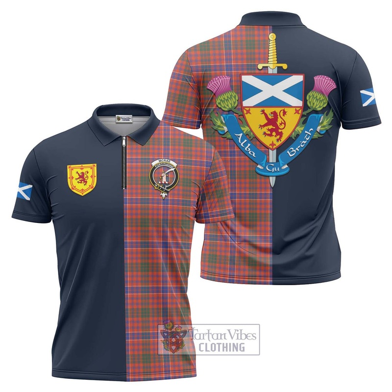 McRae Ancient Tartan Zipper Polo Shirt Alba with Scottish Lion Royal Arm Half Style