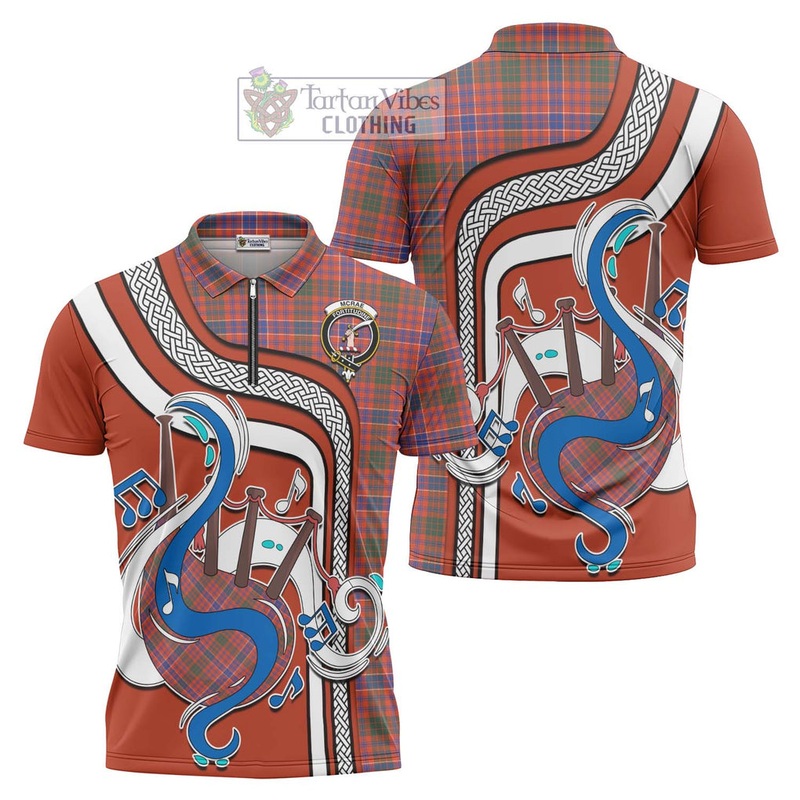 McRae Ancient Tartan Zipper Polo Shirt with Epic Bagpipe Style