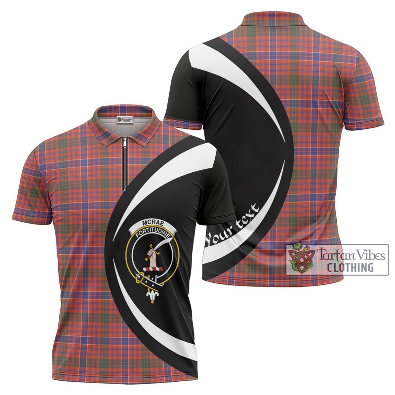 McRae Ancient Tartan Zipper Polo Shirt with Family Crest Circle Style