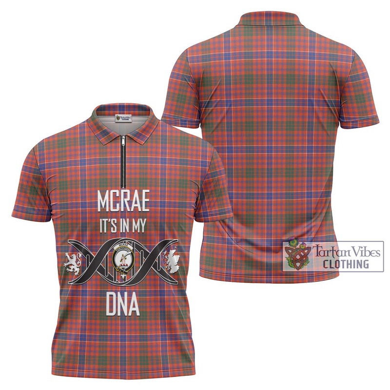 McRae Ancient Tartan Zipper Polo Shirt with Family Crest DNA In Me Style
