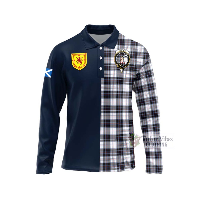 McRae Dress Modern Tartan Long Sleeve Polo Shirt Alba with Scottish Lion Royal Arm Half Style