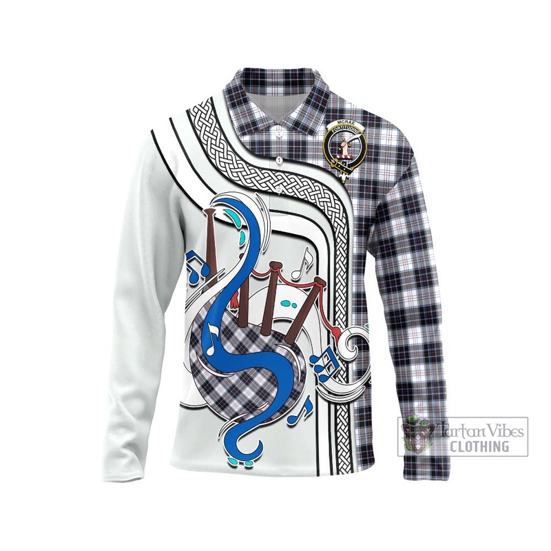 McRae Dress Modern Tartan Long Sleeve Polo Shirt with Epic Bagpipe Style