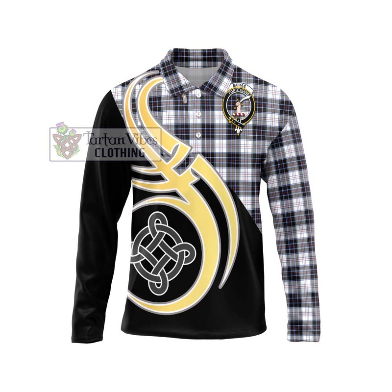 McRae Dress Modern Tartan Long Sleeve Polo Shirt with Family Crest and Celtic Symbol Style