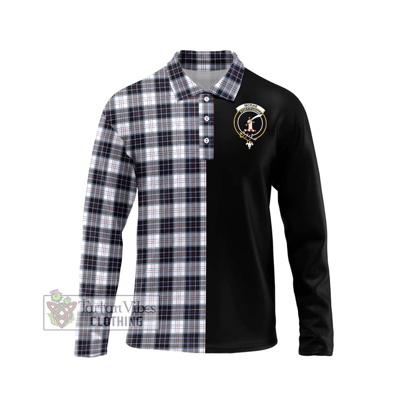 McRae Dress Modern Tartan Long Sleeve Polo Shirt with Family Crest and Half Of Me Style