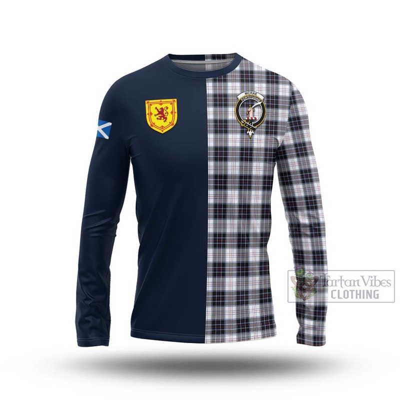 McRae Dress Modern Tartan Long Sleeve T-Shirt Alba with Scottish Lion Royal Arm Half Style