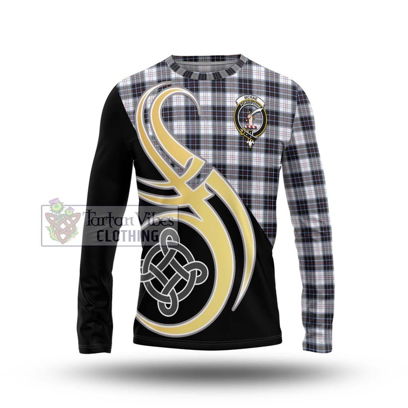 McRae Dress Modern Tartan Long Sleeve T-Shirt with Family Crest and Celtic Symbol Style