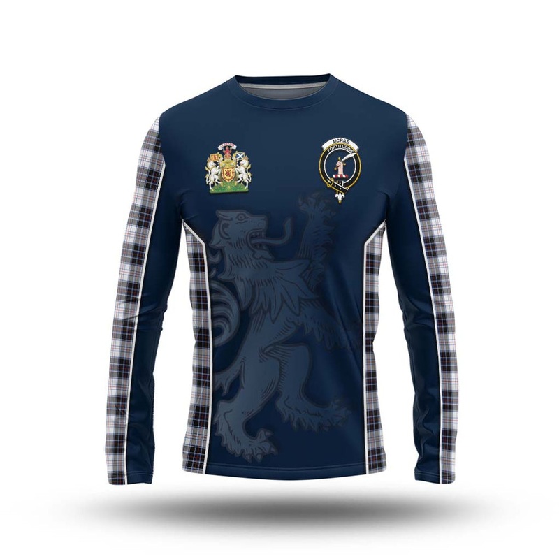 McRae Dress Modern Tartan Long Sleeve T-Shirt with Family Crest and Lion Rampant Vibes Sport Style